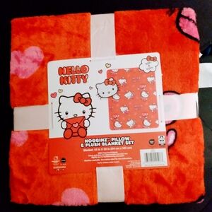 Hello Kitty Pillow & Plush Soft Blanket Set Nogginz 45"x 55" New With Tags u